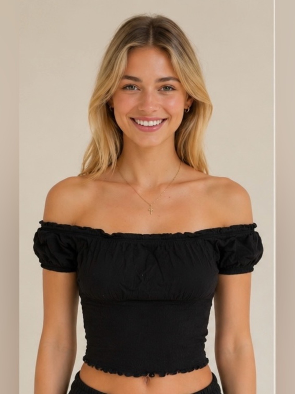 Zara Black Off-Shoulder Crop Top